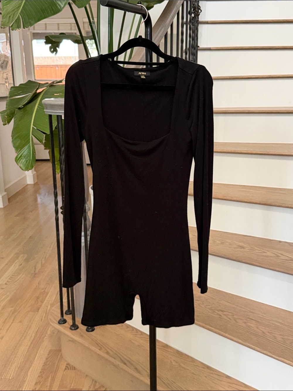 AFRM Black Long-Sleeve Square Neck Romper (medium)